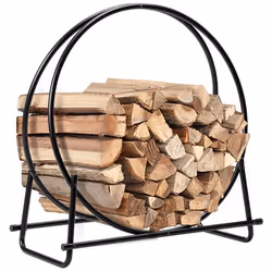 COSTWAY Porte-Bûches Rond pour Bois de Cheminée en Acier 765 x 36 x 815cm Structure en Forme de A Charge 50 kg Intérieur/Exté ...