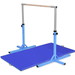 COSTWAY Barre dEntraînement de Gymnastique avec Tapis Pliable 240 x 120 x 5CM Hauteur Réglable Capacité de poids 100KG pour Ecole