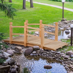 COSTWAY Pont de Jardin en Bois 150x67x56CM avec Balustrades Décoration Extérieure Pont dEtang/Bassin Charge 100KG Couleur du  ...
