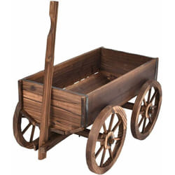 Costway - Chariot de Jardin, en Bois Brouette à Fleurs Jardinière à Roues, avec Poignée Réglable et Trou de Drainage pour Ferme,Patio