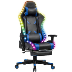 COSTWAY Chaise Gaming RVB , Fauteuil Gamer Éclairage LED 358 Effets en PU avec Dossier, Hauteur et Repose Pieds Réglable Bleu