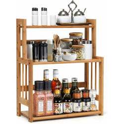 Costway - tagère à Épices, Porte-Épices à 3 Niveaux Hauteur Réglable en Bambou Rangement pour Cuisine, Salle de Bain, Comptoir