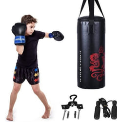 COSTWAY Sac de Frappe pour Enfant 10KG Chaîne Suspension avec 2 GantsCorde à Sauter Punching Ball Adulte pour Boxe Entraînement