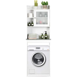 Costway - Meuble wc 1 Porte Grand Espace de Rangement/Meuble Dessus Toilette avec Planche Réglable/Meuble de Machine à Laver-59 x 19 x 173cm Blanc