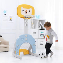 Ensemble de Basket 3-en-1, Hauteur Ajustables de 110cm à 149cm, Inclus Jeu de Basketball, Football - Costway