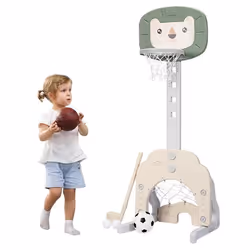 Panier de Basket Multifonctionnel 3-en-1 COSTWAY-5 Niveaux de Hauteur Ajustable 77-116 cm-Inclus Jeu de Basketball & Football ...