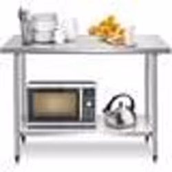 COSTWAY Table de Travail Cuisine en Acier Inoxydable avec 2 Etagère 122x61x90CM Plan de Travail Charge 150KG Argent Hauteur R ...