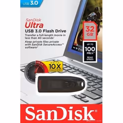 SanDisk Ultra, 32 Go, USB Type-A, 3.2 Gen 1 (3.1 Gen 1), 100 Mo/s, Slide, Noir