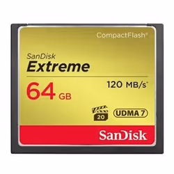 SanDisk CF Extreme 64GB, 64 Go, CompactFlash, 120 Mo/s, 85 Mo/s, Noir
