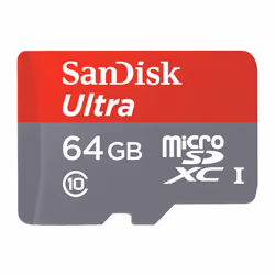 SanDisk Ultra, microSD, 64GB, 64 Go, MicroSDXC, Classe 10, 80 Mo/s, Gris, Rouge