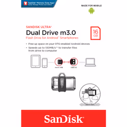 SanDisk Ultra Dual m3.0 lecteur USB flash 16 Go USB Type-A / Micro-USB 3.2 Gen 1 (3.1 Gen 1) Noir, Argent, Transparent - Vue supplémentaire 5