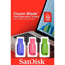 SanDisk Cruzer Blade 3x 32GB, 32 Go, USB Type-A, 2.0, Sans capuchon, 2,5 g, Bleu, Vert, Rose
