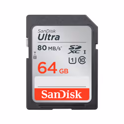SanDisk Ultra, 64 Go, SDXC, Classe 10, UHS-I, 80 Mo/s, Class 1 (U1)