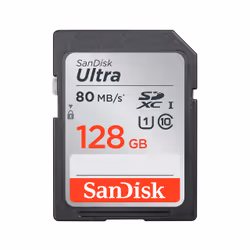 SanDisk ULTRA, 128 Go, SDXC, Classe 10, UHS-I, 80 Mo/s, Class 1 (U1)