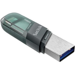 SanDisk iXpand Flash Drive Flip lecteur USB flash 64 Go USB Type-A / Lightning 3.2 Gen 1 (3.1 Gen 1) Gris, Argent, Transparent