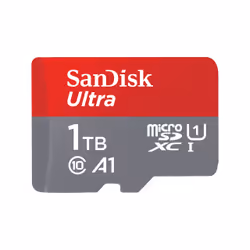 SanDisk Ultra, 1 To, MicroSDXC, Classe 10, 120 Mo/s, Class 1 (U1), Gris, Rouge
