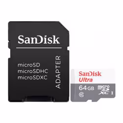 SanDisk 64GB Ultra microSDXC, 64 Go, MicroSDXC, Classe 10, 100 Mo/s, 10 Mo/s, Gris