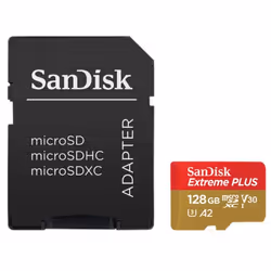 SanDisk Extreme PLUS, 128 Go, MicroSDXC, Classe 10, 200 Mo/s, 90 Mo/s, Class 3 (U3)