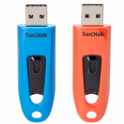 SanDisk Ultra, 64 Go, USB Type-A, 3.0, 130 Mo/s, Slide, Bleu, Rouge