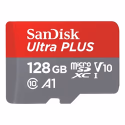 SanDisk Carte mémoire micro SD Ultra Plus micro SDXC 128 Go Gris et Rouge + Adaptateur SD 150 MB/s A1 Class 10 UHS-I -