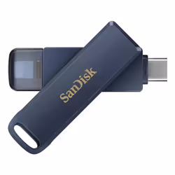 SanDisk iXpand, 256 Go, USB Type-C / Lightning, 3.2 Gen 1 (3.1 Gen 1), 90 Mo/s, Pivotant, Bleu