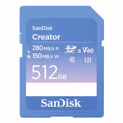 SanDisk Creator, 512 Go, SDXC, Classe 10, UHS-II, 280 Mo/s, 150 Mo/s