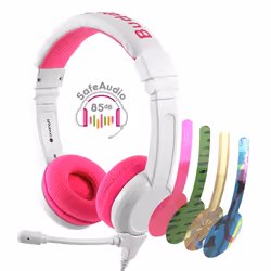 BuddyPhones School+, Avec fil, Appels/Musique, 20 - 20000 Hz, Casque, Rose, Blanc