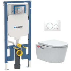 Pack wc bati-support Geberit wc Swiss Aqua Technologies sans bride + abattant + plaque blanche (slimsatcbp)
