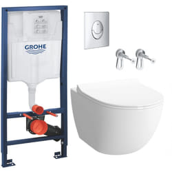 Grohe Pack WC Bâti support Rapid SL + WC sans bride Vitra Sento + Abattant softclose + Plaque chrome (Grohe-Sentorimless-2)