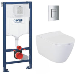Grohe - Pack wc Bâti support Rapid sl + wc sans bride Bello + Abattant softclose + Plaque chrome mat (RapidSL-Bello-5)