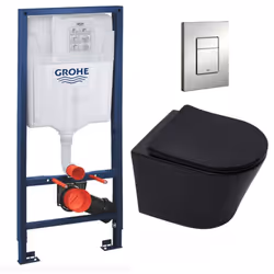 Optez pour la qualité et la simplicité d’installation du Pack WC Bâti-support Rapid SL + Cuvette SAT Infinitio noire mat + Ab ...