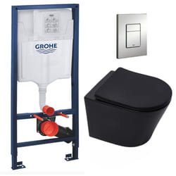 Grohe - Pack wc Bâti-support Rapid sl + wc sat Infinitio noire mat + Abattant frein de chute + Plaque Chrome Mat