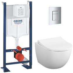 Grohe Pack Bâti-autoportant Rapid SL + WC sans bride Vitra Sento + Abattant softclose + Plaque chrome mat (ProjectSmoothSento-5)