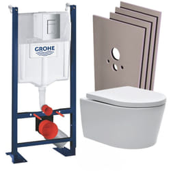 Grohe - Pack Bâti autoportant RapidSL + wc sans bride sat, fixations invisibles + Abattant softclose + Plaque chrome mat + Set habillage