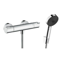 Ecostat Set Mitigeur thermostatique douche + Douchette à main xxl 105mm 3 jets + Flexible de douche 125cm, support mural, Chrome - Hansgrohe