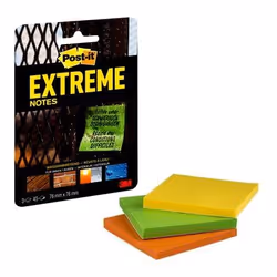 Post-It Extreme Notes, Carré, Vert, Orange, Jaune, Papier, 76 mm, 76 mm, 45 feuilles