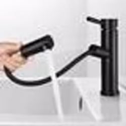 Robinet mitigeur lavabo VINSIC avec douchette extractible - Peinture noire - Laiton - Vanne en céramique