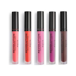 Makeup Revolution - Lot de 5 Gloss à Lèvres Matte - 130 Decadence/ 133 Destiny/ 148 Plum/ 145 Vixen/ 139 Cutie -