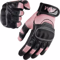 Gants Femme Moto Scooter iTouch Homologués CE En Cuir + Logo Motard Gants Souples Tactiles & Respirants - Noir & Rose