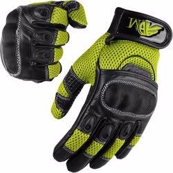 Gants Femme Moto Scooter iTouch Homologués CE En Cuir + Logo Motard Gants Souples Tactiles & Respirants - Noir & Vert Fluo.
