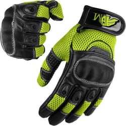Gants Femme Moto Scooter iTouch Homologués CE En Cuir + Logo Motard Gants Souples Tactiles & Respirants - Noir & Vert Fluo.