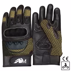 Gants Femme Moto Scooter iTouch Homologués CE En Cuir + Logo Motard Gants Souples Tactiles & Respirants - Noir & Vert Kaki