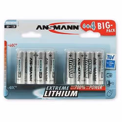 Ansmann 4+4 Lithium AA, Batterie à usage unique, AA, Lithium, 1,5 V, 8 pièce(s), Argent