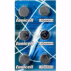 6 Piles Bouton AG10 / LR1130 / LR54 / LR1130L / 189 / 389 / G10A / G10-A / 389A / G10 - Pile Alcaline Eunicell