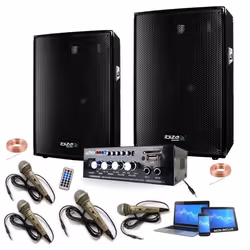 4 MICROS KARAOKE + AMPLI + 2 ENCEINTES 300W PA DJ SONO MIX LED LIGHT SOIRÉE FAMILIALE BAR CLUB MAISON DANSE