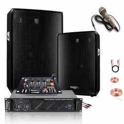 PACK AMPLI SONO + 2 ENCEINTES PRO + TABLE DE MIXAGE + MICRO + CÂBLE PC HP - PA SONO DJ LIGHT - Soirée mariage anniversaire