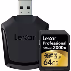 Lexar 64GB SDXC UHS-II, 64 Go, SDXC, Classe 10, UHS-II, 300 Mo/s, Noir