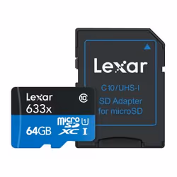 Lexar High-Performance 633x microSDHC/microSDXC UHS-I, 64 Go, MicroSDXC, Classe 10, UHS-I, 95 Mo/s, 45 Mo/s