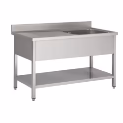 Plonge avec Étagère 1 Evier à Droite ou à Gauche - Gamme 700 - Combisteel - l1400- L1200- P700- h850- Acier Inoxydable