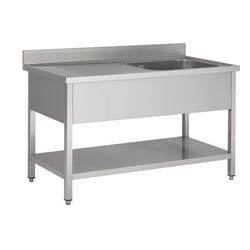 Plonge avec Étagère 1 Evier à Droite ou à Gauche - Gamme 700 - Combisteel - l1400- L1200- P700- h850- Acier Inoxydable